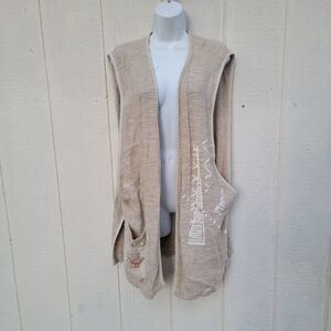 Linen blend long line embroidered vest wmns Sz L Artsy Lagenlook Art To Wear